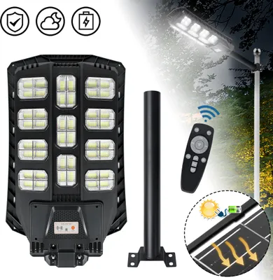 Image de LARS360 Réverbère solaire résistant aux intempéries Lampadaire solaire d'extérieur avec télécommande - 3 modes d'éclairage, 400W