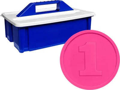 Produktbild von CombiCraft Wertmarken-Chips mit Reliefprägung „1“ in Neonpink – 2.000 Stück inklusiv Aufbewahrunskiste