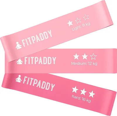 Produktbild von Widerstandsband-Set - 3 pinkfarbene Gummibänder für das Heimtraining