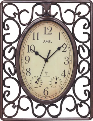 Produktbild von AMS Funk-Wanduhr, Funkwerk mit Feuchtigkeit Temperaturanzeige, 23x31x5cm, 5976