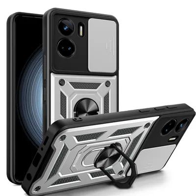 Produktbild von Outdoor Panzer Hülle Honor 90 Lite Handyhülle mit Slide Kameraschutz Ringhalter Silber