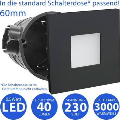 Produktbild von 6 x Elegante LED Treppenleuchte 6103S in Schwarz matt – 0,5 Watt Warmweiß