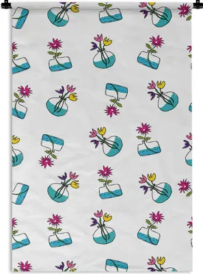 Produktbild von MuchoWow® Wandteppich Wandbehang Blumen - Muster - Frühling 90x135 cm Tapisserie Dekoration Wandtuch - Baumwolle - Wandskulptur