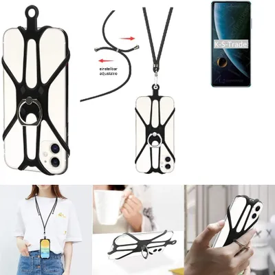 Produktbild von K-S-Trade 3in1 Handykette Handyband Handykordel Halsband Smartphone-Ring Handy-Ring kompatibel mit ZTE Blade V30 Fingerhalterung Handyring
