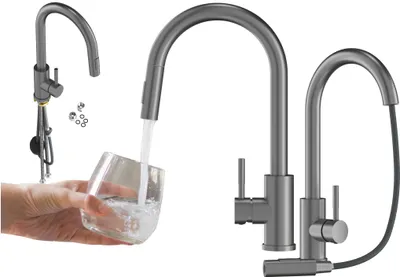 Produktbild von Granitan | LOSETO - Küchenarmatur - Ausziehbarer Auslauf - 2 Strahlarten - Grau - Edelstahl - Keramikkopf