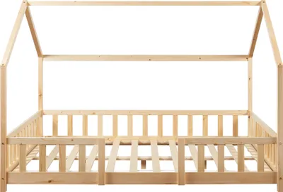 Produktbild von Kinderbett ’Sisimiut’ in Haus-Optik mit Rausfallschutz Kiefernholz 140 x 200 cm Holzfarben