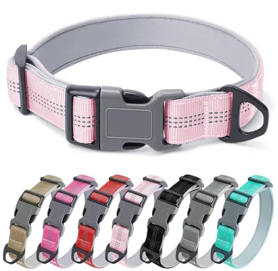 Image de Collier pour chien, en nylon, rembourré, réglable, réfléchissant, de couleur rose