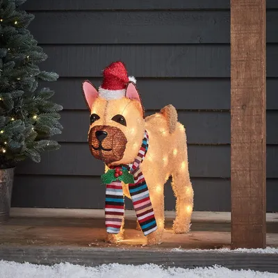 Weihnachtsfigur Franz. Bulldogge, 50 LEDs, Timer, 55 cm