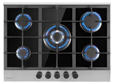 Image de Klarstein Plaque de Cuisson Gaz 5 Feux, Table de Cuisson à Gaz 5 Brûleurs, Plaque Gaz 10.4 kW, Piano Cuisine Gaz en Acier Inoxydable, Plaque de Cuisson Gaz Encastrable, Plaque a Gaz Cuisine Inox