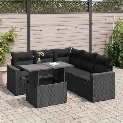 Produktbild von Eleganten-Stil 6-tlg. Garten-Lounge-Set mit Kissen Garten-Sofagarnitur, Outdoor Indoor, Schwarz Poly Rattan Gartenmöbel-Sets CHY68135563
