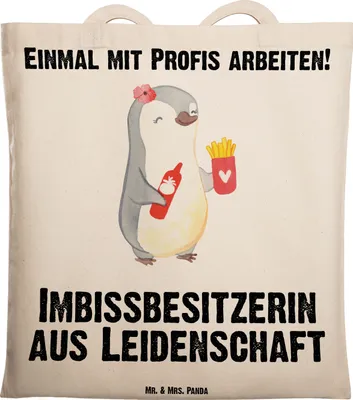 Produktbild von Mr. & Mrs. Panda Schultasche Imbissbesitzerin Leidenschaft - Transparent - Geschenk, Tote Bag, Spruch, Jutebeutel, Pommesliebe, Witzig, Einkaufstasche, Lustig, Tasche