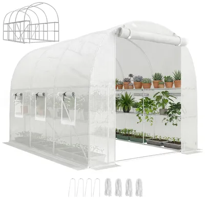 Produktbild von Gewächshaus ca. 2,7 x 2 x 2 m Foliengewächshaus mit Regalen Rollbar Reißverschlusstür 6 Netzfenster Stützstangen