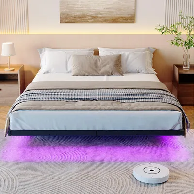 Metallbett 120x200 cm mit LED und USB-Ladestation, schwarz
