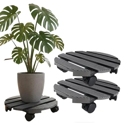 Produktbild von ACXIN 2 Stück WPC Pflanzenroller 30x30 cm Rund Anthrazit Topfroller vormontiert mit Bremsrollen Bodenschutz Untersetzer Innen‑Außen Einsatz Gerätetransport