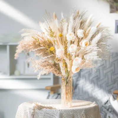 Produktbild von 80 Stück Pampasgras, Dekoration, rein natürlich zum Basteln, Trockenblumen, Blumenstrauß Vase für Pampasgras, ideal für Boho Wohnzimmer