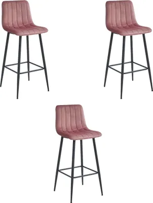 Image de Tabouret De Bar - Leobert - Pozza - Velours Rose Foncé/Pieds Noirs - Lot De 3