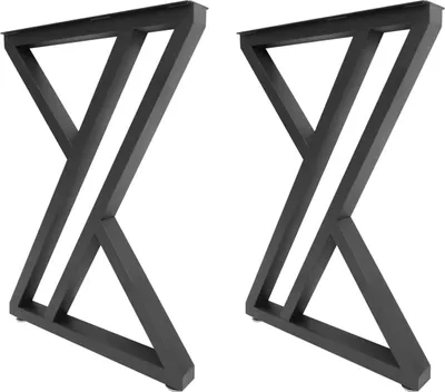 Image de Pieds de table - Lot de 2 en métal - Structure en X robuste - Capacité de charge : 300 kg - Dimensions : 70 x 50 cm - Style industriel - Noir