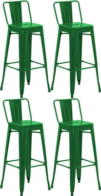 Productafbeelding van CLP Barkrukset van 4 stuks met rugleuning, in industriële stijl "Mason", met rugleuning | Kleur: groen