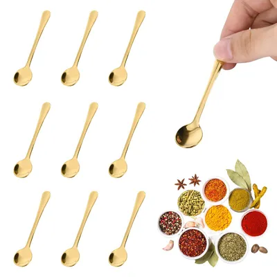 Productafbeelding van 10 Stuks Roestvrij Stalen Mini Lepels voor Specerijglazen, Gouden Espressolepels, 7,5 x 1,5 cm