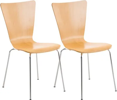 Produktbild von CLP 2er Set Besucherstuhl Aaron mit ergonomisch Holzsitz und Metallgestell natur