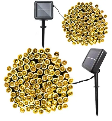 Produktbild von 12 m Solar-Lichterkette für den Außenbereich, 100 LEDs, Kupferdraht, 8 Modi, Timer, IP65, für Garten, Terrasse, Balkon & Tannenbaum