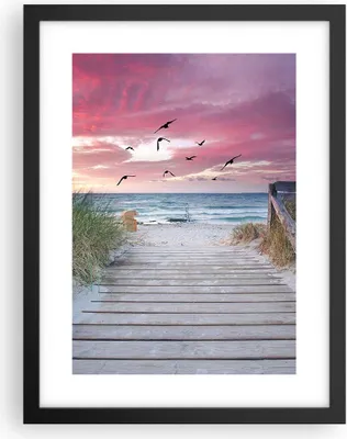 Produktbild von Gerahmtes Poster - Schwarzer Rahmen - Strand Sand Vögel - 30x40 cm - Wand Bild - Wanddeko - Wandbilder - Kunstposter - Wandposter - Bilderrahmen - Bilder - Kunstdruck - P2BPA30x40-4994