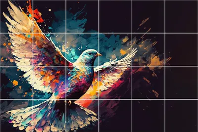Produktbild von Fliesenaufkleber 15x15 cm – 24 Stück – Selbstklebend – Wasserfest – Pflegeleicht – Hitzebeständig – Für Küche & Bad – Ein bunter Vogel in Bewegung