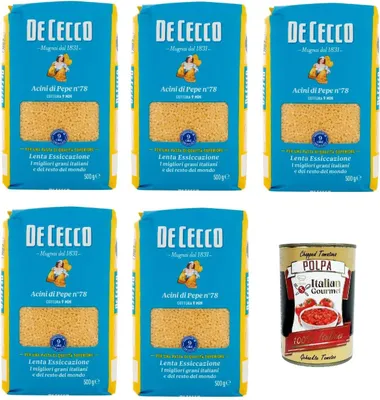 Produktbild von De Cecco Acini di Pepe N°78, 100% Italienisch Pasta Nudeln 5x 500g + Italian Gourmet Polpa 400g