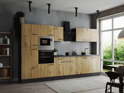 Produktbild von Küche Küchenzeile Küchenblock Grau Matt Artisan Eiche Oliver 340 cm Respekta