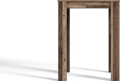 A close-up of a wooden table leg and part of the tabletop, set against a white background.