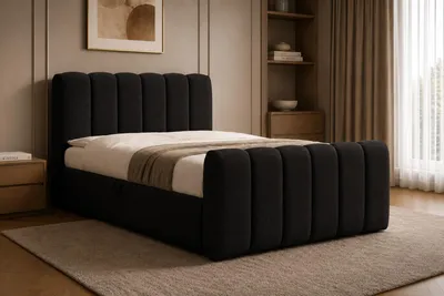 Obrázek produktu pro Postel Kaiser s pružinovou matrací a dvěma úložnými zásuvkami, potahová látka Chenille Catch Me, černá, rozměry 180x200 cm, model CHLOE