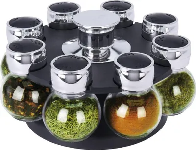 Produktbild von Set mit 8 Gewürzbehältern von Koopman-Excellent Houseware, Glas/Edelstahl/Kunststoff, schwarz/silber