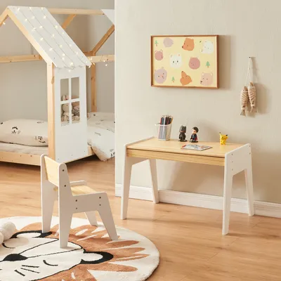 Produktbild von Kinderschreibtisch mit Stuhl 'Skinnskatteberg' Kiefernholz + MDF Holz / Weiß