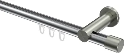 Produktbild von Interdeco Innenlaufstange / Gardinenstange mit Innenlauf Chrom / Edelstahl-Optik, Typ Platon Santo (Kappe), 20 mm Ø 1-läufig, 120 cm