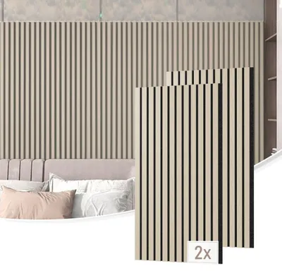 Produktbild von YARDIN Holz Akustik MDF 2er Set 120x60cm 1,44m² Akustikpaneele Schallschutzplatten Schallabsorber Wandverkleidung Wohnzimmer Büro Heimkino Eiche Weiß