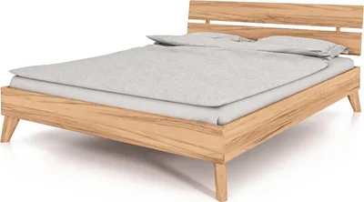 Produktbild von Bett Gerg 2 Kernbuche massiv bianco 200x200 cm mit Holzkopfteil und Holzbeinen