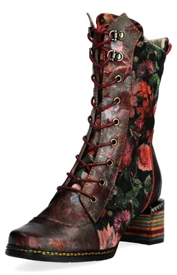 Produktbild von Laura Vita Damen Stiefelette bunter Blockabsatz Blumenmuster mit Prägungen IBCANO 15, Größe:39 EU, Farbe:Rot