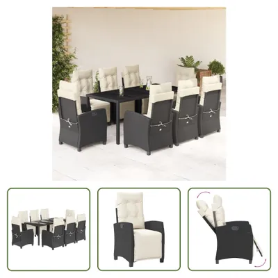Produktbild von The Living Store 9-tlg. Garten-Essgruppe mit Kissen Schwarz Poly Rattan