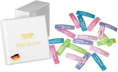 Produktbild von Klein rechte Haarspangen für Kinder und Frauen – 20 Stück in Glitzer – inklusive Schachtel – Ideal für dünn und blondes Haar