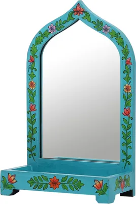 Produktbild von Marrakesch Schminkspiegel mit Aufbewahrungsbox für den Schminktisch aus Holz 38cm | Vintage Standspiegel klein Akriti -2- | Orientalische Make Up Spiegel Kosmetikspiegel mit Organizer als Zimmer Deko