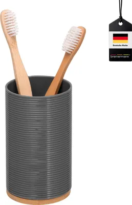 Produktbild von bremermann Zahnputzbecher SEGNO aus Bambus und Kunststoff - Utensilienständer | Mundspülbecher, grau