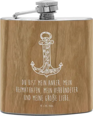 Produktbild von Mr. & Mrs. Panda Flachmann Edelstahl Anker Blau - Transparent - Geschenk, schnapsflasche, taschenflasche, outdoor, Tiere, feldflasche