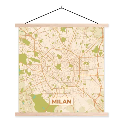 Produktbild von MuchoWow® Textilposter Karte - Mailand - Vintage - Stadtplan - Karte 120x120 cm mit holzfarbenen Rahmen - Textil-Poster