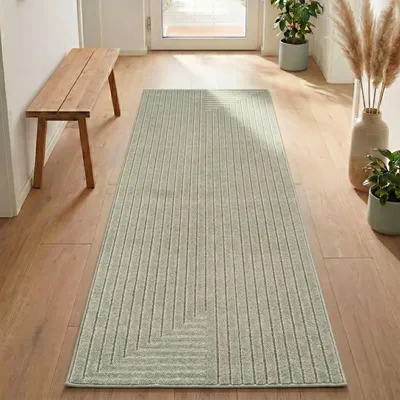 Image de Carpetsale24 Tapis d’Extérieur Design Boho Moderne Effet 3D Résistant aux UV Idéal pour Terrasse Salon et Cuisine, Taille: 80x250 cm
