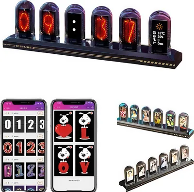 Produktbild von IPSTUBE RGB Glührohr Uhr, IPS Farbdisplay, DIY Digital Analog Uhr, WiFi Zeitsynchronisation, Desktop Dekoration Geschenk