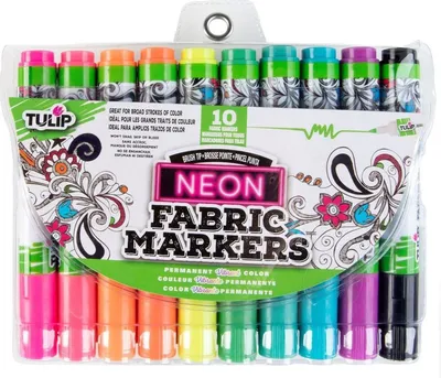 Zdjęcie produktu dla Tulip | Trwałe markery do tkanin z końcówką pędzelkową, kolor neonowy, 10 szt.