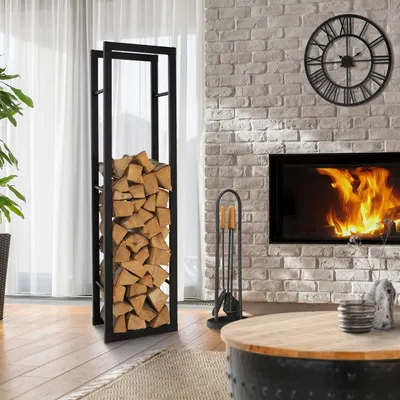 Produktbild von Kovový stojan na palivové dřevo ML-Design, 40x150 cm, černý, vnitřní/venkovní, stojan na palivové dřevo z potažené oceli