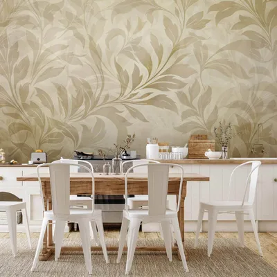 Produktbild von Vlies Fototapete - Botanical Motif with Leaves and Vines in Sand Colors 250x175 cm Muster f-H-10020-a-a