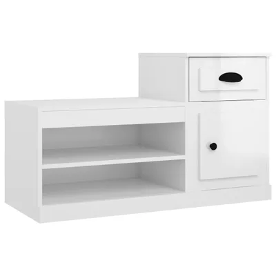 Image de Armoire à chaussure blanc brillant 100x42x60 cm bois ingénierie