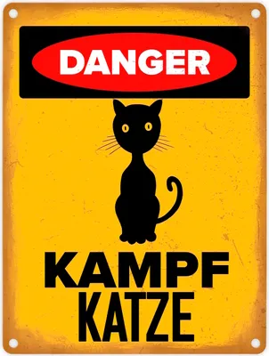 Produktbild von Danger Kampf Katze Metallschild in 15x20 cm mit Katzen Silhouette